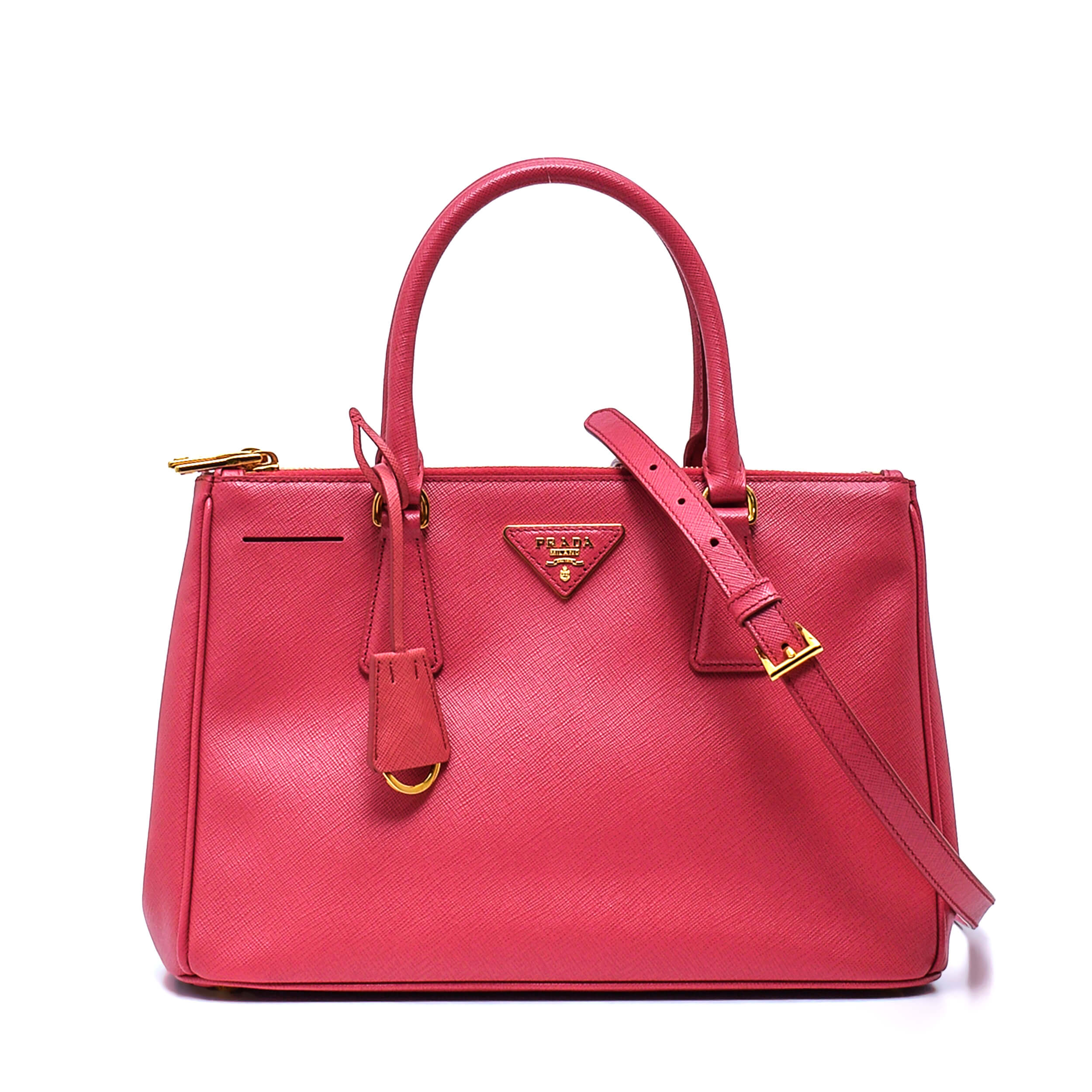 Prada - Pink Saffiano Leather Small Double Zip Bag